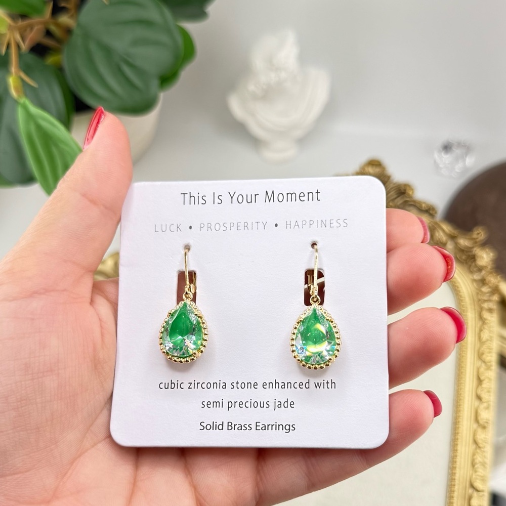 Teardrop Jade Green Earrings – Luck, Prosperity & Happiness - Picture 6 of 7